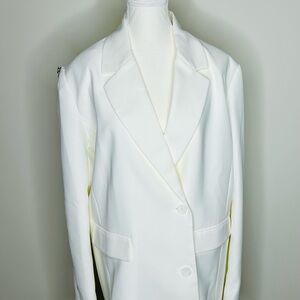 NONchalant White Double-Breasted Blazer with Notched Lapels